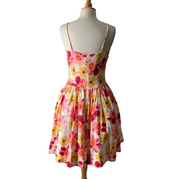 NOS Vintage Tracy & Michael Floral Drop Waist Linen Sleeveless Dress- Size 8 - Picture 2 of 8